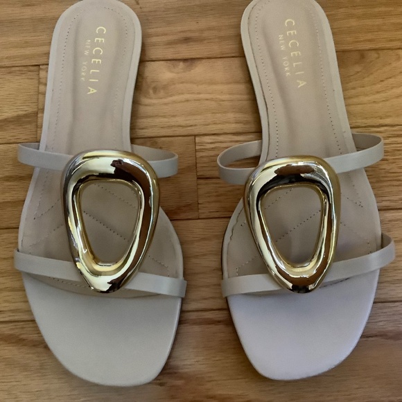Cecelia New York Mig Leather Slide Sandals Nude Gold SZ 9 NWOT - Picture 6 of 15